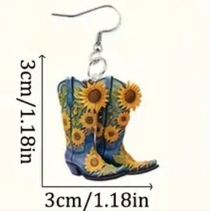 New women's country cowboy boots sunflower 2d acrylic dangling earrings